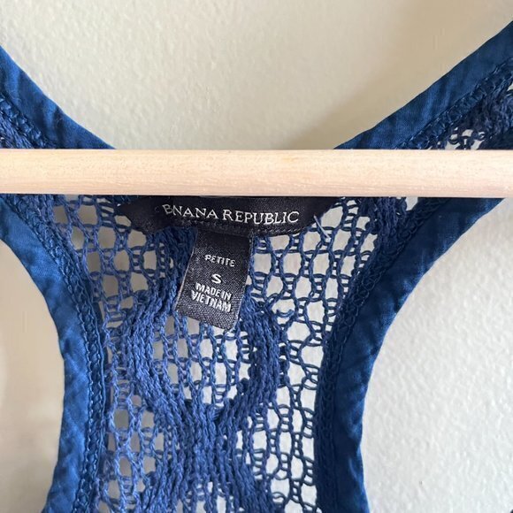 Banana Republic Navy Blue Circle Lace Tank Top Swim Coverup Petite S Racerback - Picture 2 of 6